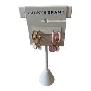 Retro Looking Enamel Drop Hoop Charm Earring Set.